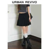 UR2024夏季女装时尚休闲百搭压褶系带牛仔半裙UWL840083 正黑 S