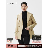 朗姿2024春季修身收腰高级感短款品牌风衣外套女气质 浅米色 L