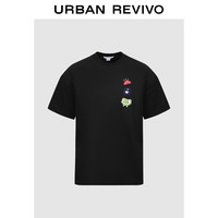 UR2024夏季男装休闲撞色趣味图案毛巾绣圆领T恤衫UML440046 正黑 XS