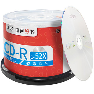 爱国者（aigo） CD-R 光盘/刻录盘 52速700MB 桶装50片 空白光盘 CD-R 50片桶装