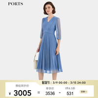 PORTS宝姿女装2024早春新款浪漫网纱连衣裙ALT8N001MCP012 天空蓝