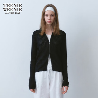 Teenie Weenie小熊女装2024年夏季新款针织Polo翻领开衫镂空薄款女 黑色 155/XS