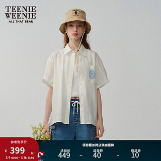 Teenie Weenie【UPF50+】小熊短袖衬衫女2024年夏季防紫外线索罗娜衬衣上衣 白色 155/XS