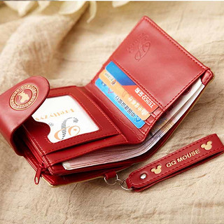 袋鼠魔方女士钱包红色短款薄款软皮大容量简约折叠卡通拉链卡包零钱包 827红色