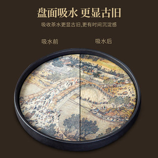琦轩源黑陶墨彩速干吸水茶盘家用茶具托盘复古壶承圆形干泡台茶壶垫