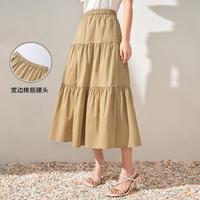 显瘦a字半身裙女夏季拼接蛋糕裙文艺气质卡其色纯棉伞裙子