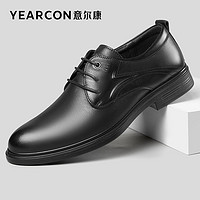 YEARCON 意尔康 男鞋春季男款商务正装通勤百搭黑色男士皮鞋真牛皮单鞋子男