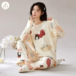 迷虹恋家居服 都市蝴蝶睡衣女秋冬纯棉卡通时尚可外穿两件套