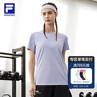 FILA 斐乐女子针织短袖衫2024夏运动凉感干爽基础T恤 荆芥紫-VT 175/92A/XL