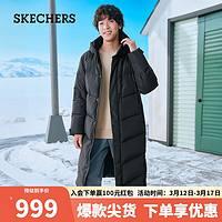 SKECHERS 斯凯奇 男款长羽绒服 深夜黑/03B6 XXL