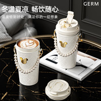 格米 GERM保温杯咖啡杯女生高颜值迪士尼不锈钢吸管水杯子闺蜜 黑奢金500ML 【皮革杯套+精美包装】