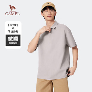 CAMEL 骆驼 男装华夫格短袖POLO衫休闲宽松男款透气翻领上衣 黑色 XXL