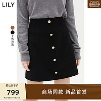 LILY 2023冬季新品美拉德全羊毛高腰通勤A字短裙半裙