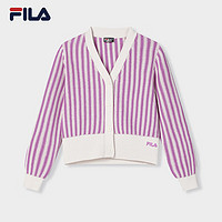 FILA 斐乐女士织外套2024春季时尚休闲V领双色毛衣开衫 紫砂红-PU 160/80A/S