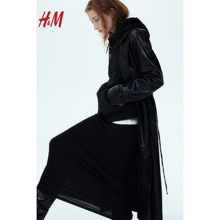 H&M女士半身裙2024春季简约风气质汗布纯色半身长裙1210934 黑色 160/72A S