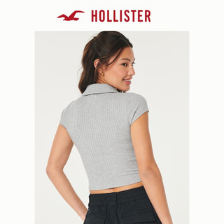  HOLLISTER/霍利斯特 罗纹束紧修身 女士Polo衫  S (165/88A) 麻灰色