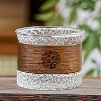 88VIP：苏氏陶瓷 玻璃木套锤纹小茶杯耐热品茗杯家用单个喝茶防烫小杯子