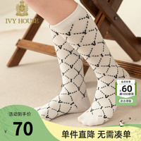 IVY HOUSE常春藤儿童装女童2024春季  时尚百搭满印POLO中筒袜防滑透气 米白色 30/S（适合脚长18-20cm）