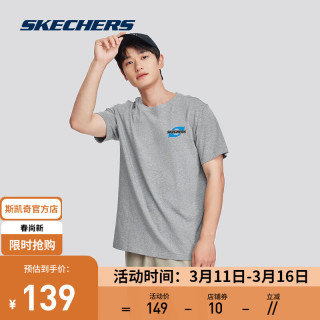 斯凯奇运动T恤情侣款高克重全棉圆领宽松上衣L224U062
