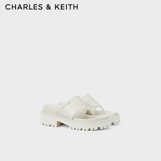 CHARLES&KEITH24春季厚底外穿休闲夹趾拖鞋女CK1-70580222 粉白色Chalk 39