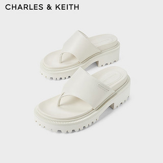 CHARLES&KEITH24春季厚底外穿休闲夹趾拖鞋女CK1-70580222 粉白色Chalk 39