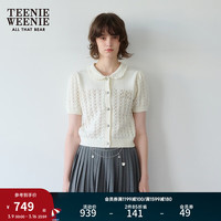Teenie Weenie小熊2024春装新款娃娃领短袖毛衣针织开衫短款上衣女 象牙白 1