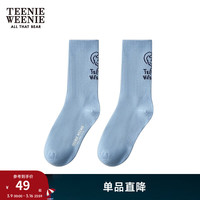Teenie Weenie小熊2024年简约手绘风中筒袜舒适亲肤袜子甜美可爱女 浅蓝色 FRE