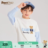 PawinPaw卡通小熊童装24年春夏新款男童圆领拼接印花长袖休闲T恤