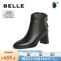 BeLLE 百丽 粗跟时装靴女2023冬季新商场同款粗跟通勤短靴加绒A2K1DDD3 黑色-薄绒 37