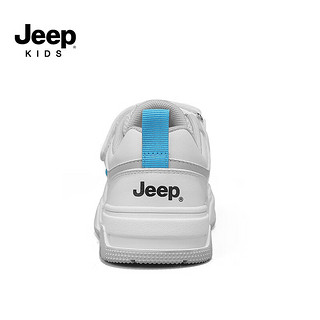 Jeep吉普儿童鞋子2024春季男童软底轻便运动鞋女童板鞋皮面休闲鞋 白灰 37码 鞋内长约23.3cm