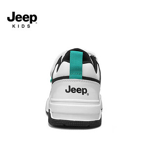 Jeep吉普儿童鞋子2024春季男童软底轻便运动鞋女童板鞋皮面休闲鞋 白黑 38码 鞋内长约23.8cm