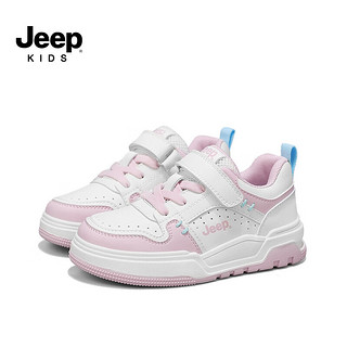 Jeep吉普儿童鞋子2024春季男童软底轻便运动鞋女童板鞋皮面休闲鞋 冰粉 38码 鞋内长约23.8cm