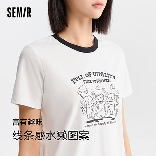 森马（Semir）短袖T恤女抗菌撞色2024夏季小众复古印花上衣可爱 本白10102 155/80A/S