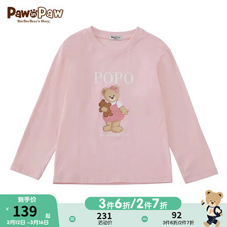 PawinPaw卡通小熊童装2024年春季男女童卡通印花长袖圆领T恤 粉红色/25 130