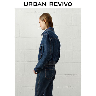 URBAN REVIVO UR2024春季女装复古工装对称口袋翻领牛仔外套UWG840091 蓝色 L