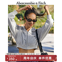 ABERCROMBIE & FITCH女装 24春辣妹短款外套拉链毛圈布连帽卫衣356856-1 浅麻灰色 M (165/96A)