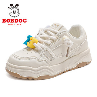 巴布豆（BOBDOG）童鞋男童气孔透气低帮板鞋2024春季女童软底儿童运动鞋 米色 33码 适合脚长20.2cm