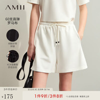 AMII2024夏极简短款套头镂空短袖T恤橡筋腰短裤套装女款 米白(休闲短裤) 155/80A/S