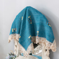 巧林儿梳妆台遮镜罩遮镜布遮镜帘家用镜子罩布盖巾挡布遮镜子的布艺盖布 萌趣猫爪蓝 桌面圆镜/云朵镜盖布:90*90cm