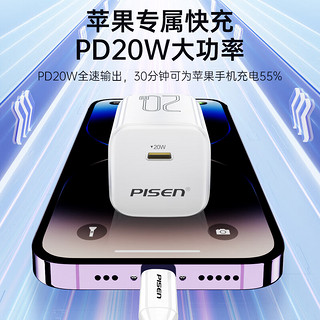 PISEN 品胜 苹果充电头iphone14ProMax充电器套装PD20W快充通用苹果14/13/12手机小米华为ipad插头小巧 PD20W套装小体积枪灰