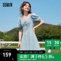 Semir森马连衣裙夏天女装气质女神范复古菱格质感牛仔裙 牛仔蓝80300