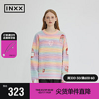 英克斯（inxx）ALLPICK 新品渐变彩色条纹毛衣情侣同款镂空贴布绣针织衫 