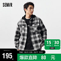 森马（Semir）外套男春季宽松连帽经典格子衬衫式简约时尚潮流工装101123109102 黑白色调00391 M