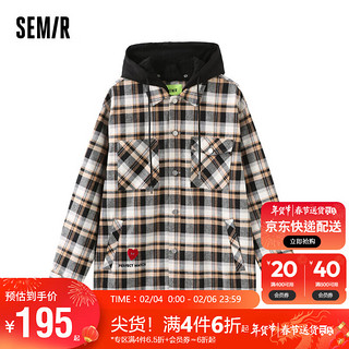 森马（Semir）外套男春季宽松连帽经典格子衬衫式简约时尚潮流工装101123109102 黑咖色调00395 XL