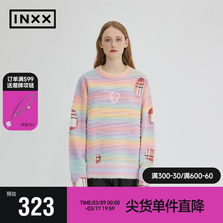 英克斯（inxx）ALLPICK 圆领套头渐变彩色条纹毛衣同款镂空贴布绣针织衫 粉色 S