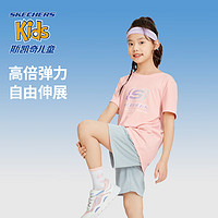 Skechers斯凯奇男女童短袖夏季抗菌T恤短裤两件套儿童运动套装P224K093 浅凤仙花粉/02P1 130