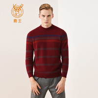鹿王羊绒衫男士半高领加厚提花格子套头日常保暖101811084 红色 1