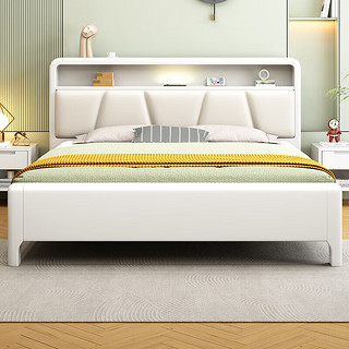 花王青少年实木儿童床现代简约奶油风卧室家具8888#1.2米床+床垫 1.2米框架床+弹簧棕垫
