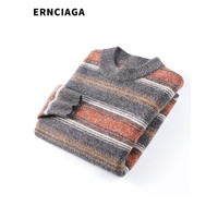 ERNCIAGA 男士羊绒衫圆领打底针织衫冬季青年撞色毛衣潮 灰橙 185/3XL (适合170斤-190斤)