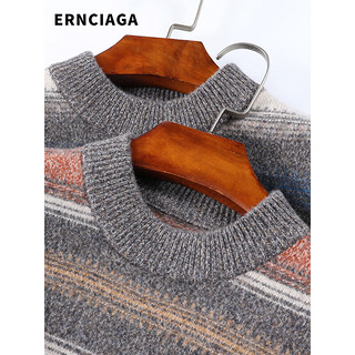 ERNCIAGA 男士羊绒衫圆领打底针织衫冬季青年撞色毛衣潮 灰橙 175/XL (适合135斤-150斤)